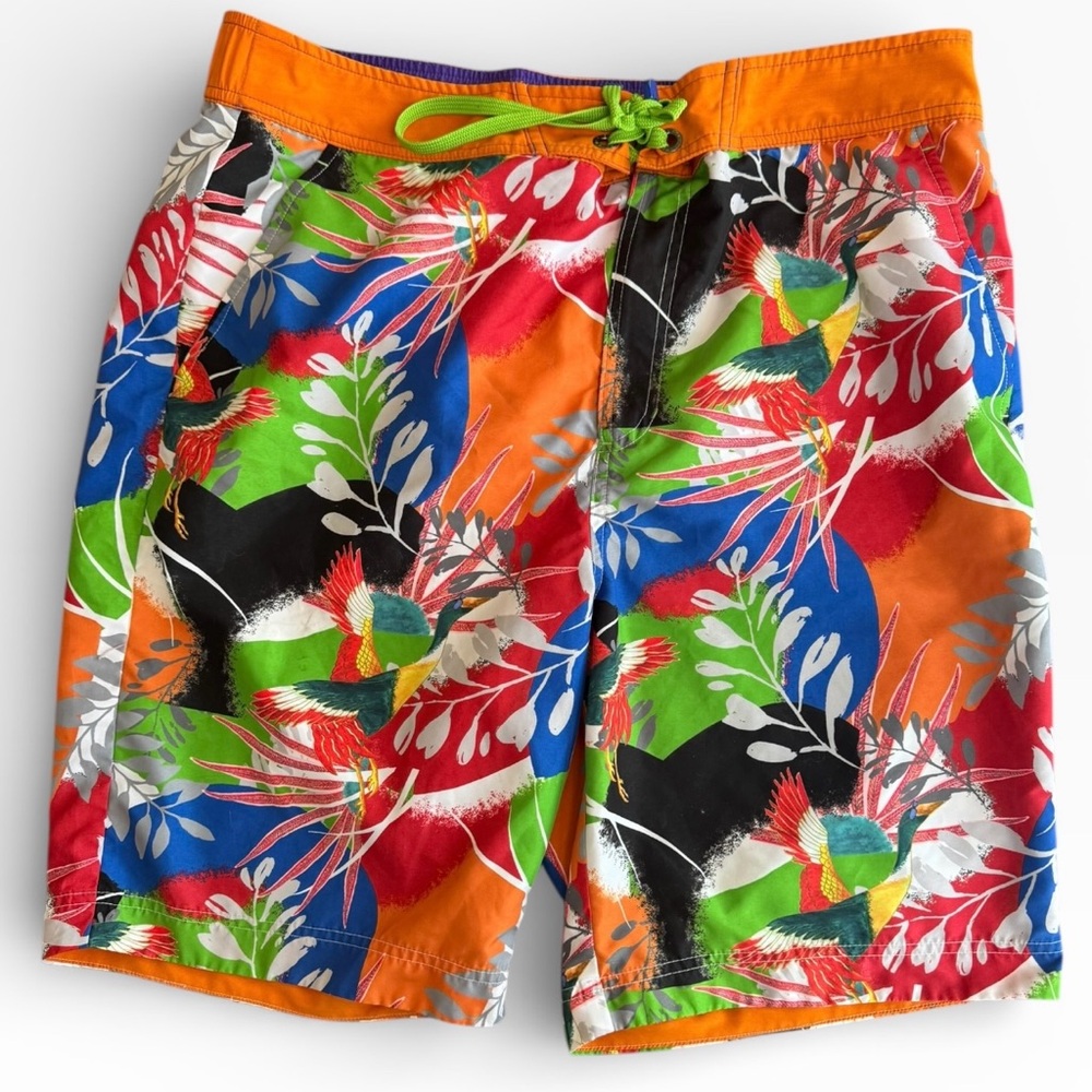 Robert Graham Swim Trunks Mens‎ 38 Colorful Floral Hawaiian Birds of Paradise